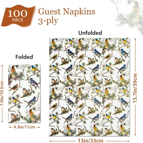 Miniatura 2 de 100 toallas desechables de papel de 3 capas para baño, servilletas de pájaros de primavera, decoración diaria para cenas, bodas, fiestas de té