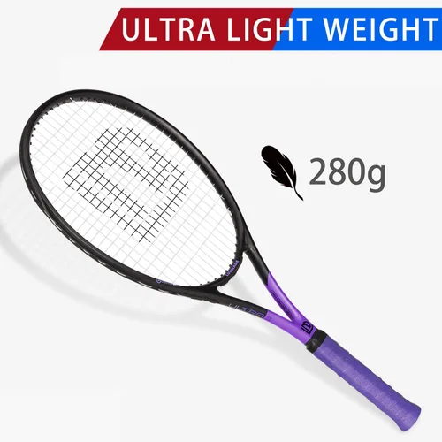 Miniatura 3 de Raqueta de tenis para adultos de 27 pulgadas, raqueta de tenis de fibra de carbono a prueba de golpes, ligera, pre-cordada y con empuñadura, Negro