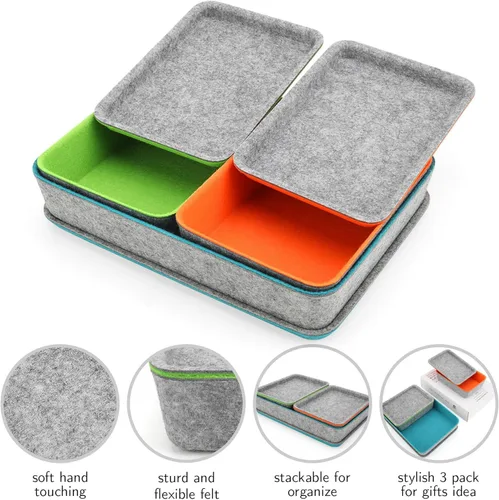 Miniatura 2 de Welaxy Organizador de cajones apilables con tapa para el hogar, oficina, trabajo, caja de almacenamiento de escritorio con tapa para maquillaje