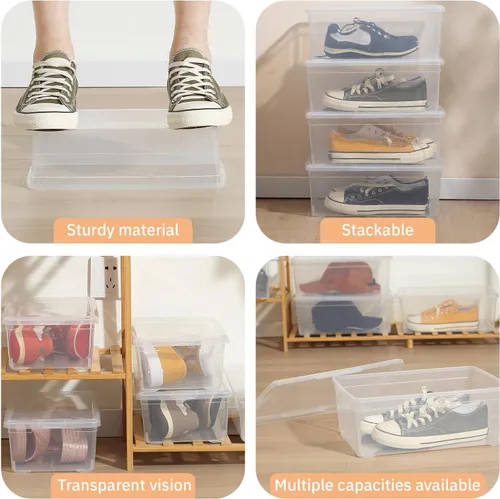 Miniatura 3 de Contenedores de almacenamiento transparentes apilables con tapas, cajas para zapatos, 12 paquetes de contenedores de plástico de almacenamiento de 6