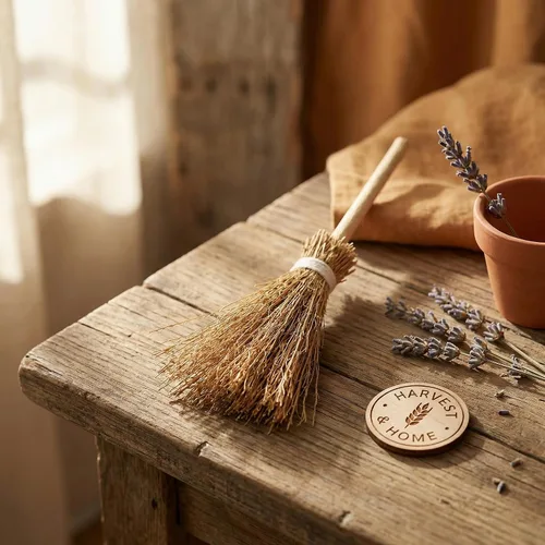 Miniatura 6 de Toyvian Juego de mini escobas decorativas tejidas a mano, 5 piezas de 7.08 pulgadas, accesorios para casa de muñecas pequeñas para manualidades
