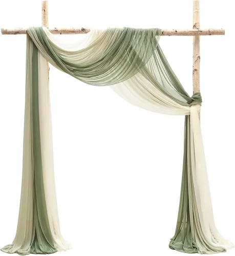 Miniatura 20 de Floroom Tela drapeada de arco de boda, 2 paneles de 19 pies, cortinas de tela de gasa blanca, decoración de ceremonia de boda, recepción Blanco
