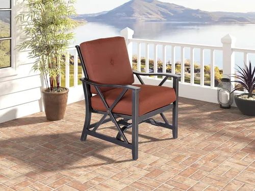 Miniatura 2 de Juego de 2 mecedoras para patio, juego de bistró al aire libre, serie Haywood de aluminio con respaldo en X, silla de resorte de movimiento
