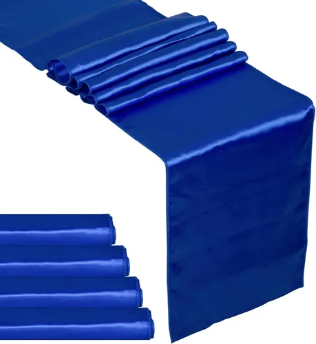 Miniatura 7 de Paquete de 5 caminos de mesa de satén azul bebé de 12 x 108 pulgadas de largo, satén brillante y sedoso para decoración de fiesta de cumpleaños