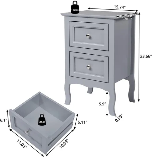 Miniatura 3 de Juego de 2 mesitas de noche con 2 cajones, mesitas de noche de estilo rústico de dos niveles, muebles de noche y mesa auxiliar decorativa