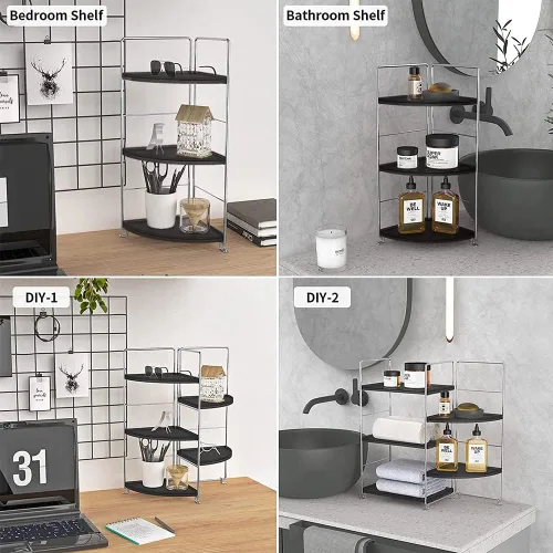 Miniatura 4 de Organizador de encimera de baño de 3 niveles, bandeja de tocador, almacenamiento de cosméticos y maquillaje, estante de pie para especias de cocina