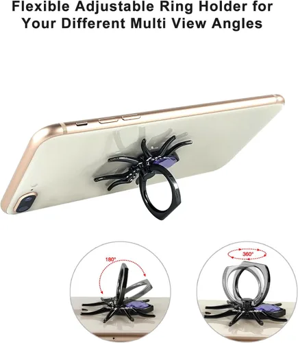 Miniatura 2 de Aircawin - 2 soportes para anillo de teléfono celular, diseño de araña, lindo soporte de dedo para teléfono, soporte de teléfono con 4 soportes
