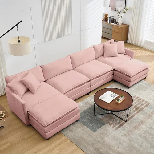 Miniatura 23 de Sofá modular convertible seccional, sofá de 4 asientos en forma de L con diván reversible, sofá de nube de asiento profundo, sofá cama 3 en 1, tela
