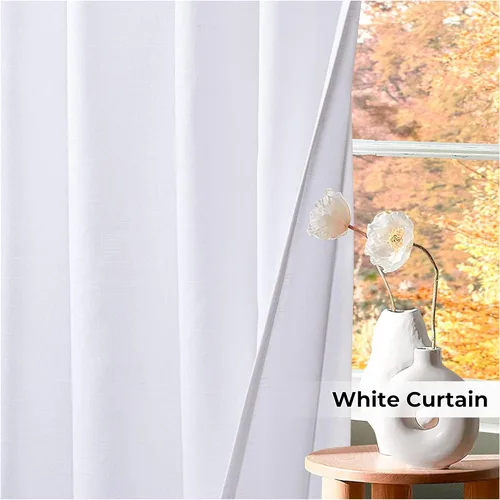 Miniatura 9 de HOMIDATE Juego de cortinas de algodón blanco de 2 a 50 x 63 pulgadas de largo, cortinas texturizadas para dormitorio, sala de estar, cocina, paneles