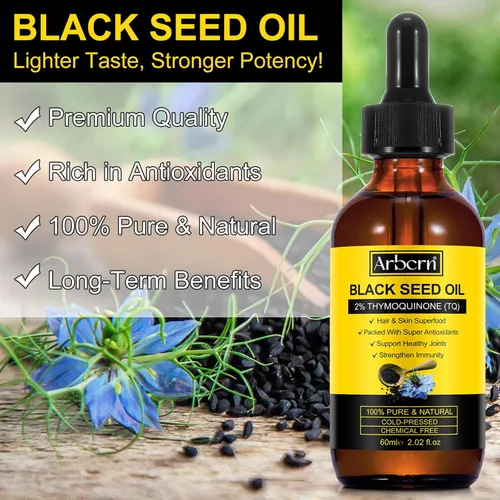 Miniatura 6 de Paquete de 2 aceite de semilla negra orgánico prensado en frío, 100% puro y natural, aceite de semilla negra, botella de vidrio prensado en frío
