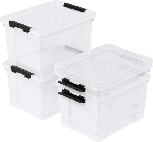 Miniatura 7 de Paquete de 4 contenedores de almacenamiento de 22 qt, de plástico, con tapas, contenedor de almacenamiento de plástico con ruedas y cierre