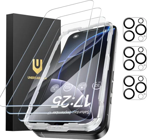 Miniatura 14 de UNBREAKcable Paquete de 3 protectores de pantalla para iPhone 17 Pro con protección de cámara, dureza 9H, claridad HD, antihuellas, compatible