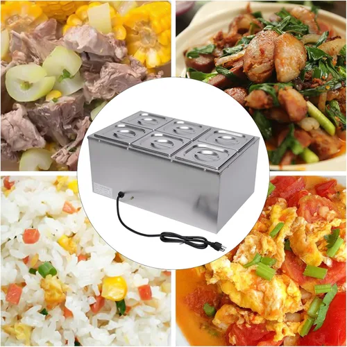 Miniatura 9 de Calentador de alimentos comercial de 6 bandejas con tapas, mesa de vapor eléctrica para calentar alimentos, 600 W, servidores y calentadores 6 Pan#2