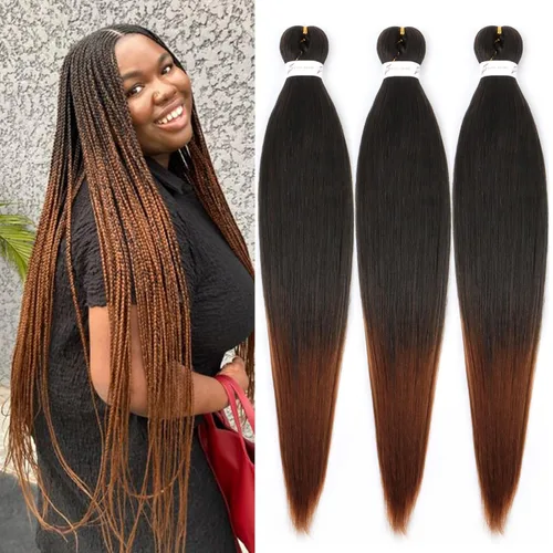 Miniatura 41 de Cabello trenzado marrón preestirado de 30 pulgadas, 3 paquetes de cabello trenzado preestirado de color 30 EZ, textura Yaki, extensiones de cabello