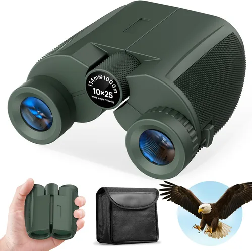 Leacco Prismáticos compactos de 10 x 25 para adultos y niños, visión grande, binoculares pequeños impermeables con visión de poca luz prisma BAK4,