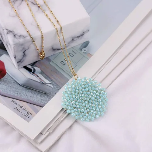 Miniatura 4 de Collar con colgante de cristal hecho a mano con forma de círculo para mujer, collares largos y encantadores