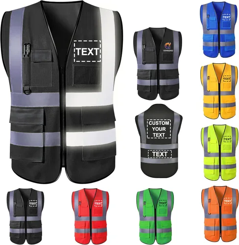 Chaleco de seguridad personalizado para hombre, ropa de trabajo de protección de alta visibilidad, 5 bolsillos, clase 2 con tira reflectante