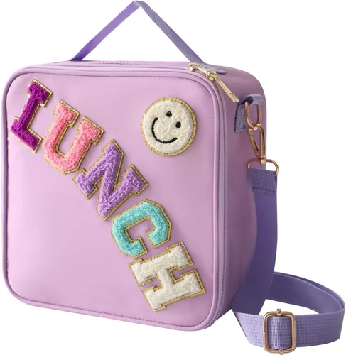 Lonchera aislada con correa ajustable para el hombro, lonchera de nailon preppy grande con aislamiento, bolsa de almuerzo reutilizable con bolsa de