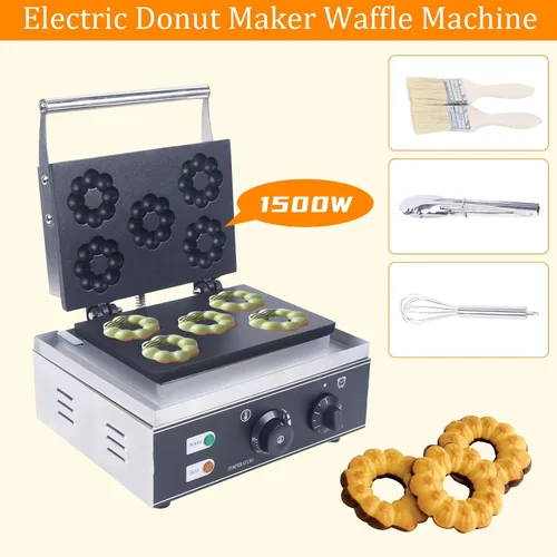 Miniatura 6 de Máquina eléctrica para hacer donas de 1500 W, 5 piezas de acero inoxidable para hacer donas, máquina para panqueques, panadería, superficie