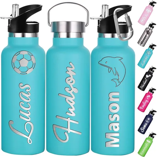 Miniatura 11 de Botellas de agua personalizadas con tapa de popote de 12/26 onzas con nombre grabado, logotipo, botella aislada personalizada, botellas de agua