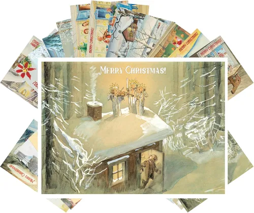 Miniatura 8 de PIXILUV Postales vintage (24 piezas 4"x6" cada una) Personas esquiando en montañas nevadas en Navidad Postales vintage de Navidad Tarjeta