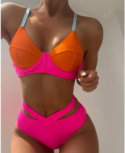 Miniatura 2 de Conjunto de bikini halter triangular para mujer, bikini sexy, traje de baño de verano para playa, espalda descubierta, cintura alta, traje de baño