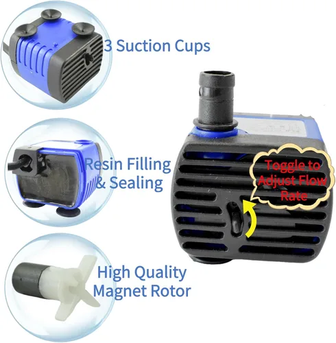 Miniatura 4 de Conquerall CHA-220 240L/H 60GPH AC 110V Bomba sumergible 3W Mini bomba de agua ultra silenciosa de 1.64 pies de altura para tanques de peces
