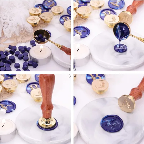 Miniatura 5 de SWANGSA Sello de cera con inicial alfabética A, sello de cera vintage elegante con hojas botánicas para invitación de fiesta de boda, envoltorio