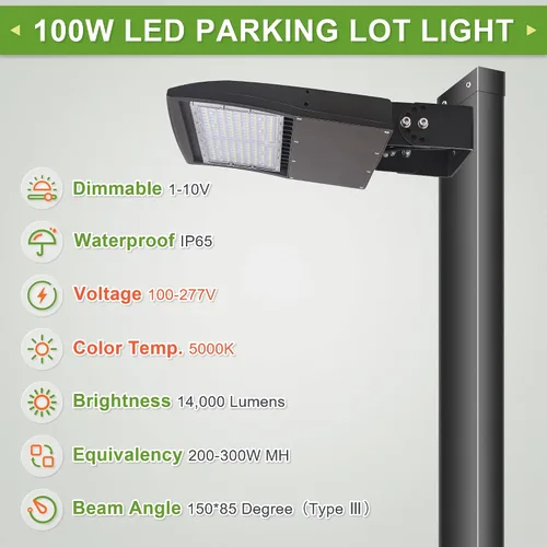 Miniatura 2 de Luces LED de estacionamiento de 100W, 14,000LM 5000K luz de área al aire libre, 100-277V 0-10V luz regulable caja de zapatos con soporte de muñón