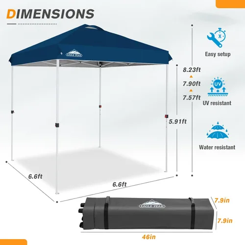 Miniatura 125 de EAGLE PEAK Tienda de campaña desplegable con bolsa de transporte con ruedas, 8 estacas, 4 cuerdas, 4 bolsas de peso, toldo de tienda de campaña