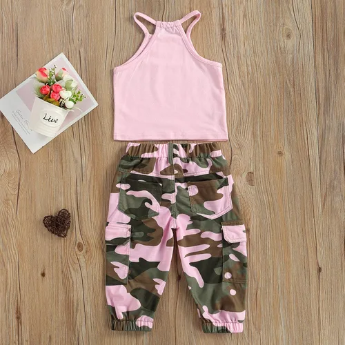 Miniatura 46 de Mandizy Conjunto de ropa de otoño para bebé niña pequeña, sudadera de manga larga con estampado de letras bendecidas, pantalones de camuflaje