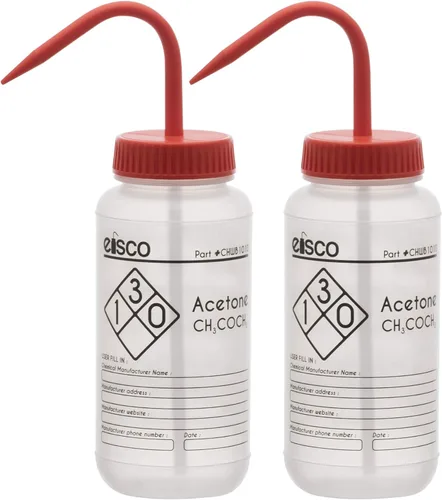 EISCO Paquete de 2 botellas de lavado para acetona, 16.9 fl oz, etiquetadas con información química e información de seguridad (1 color) – Boca