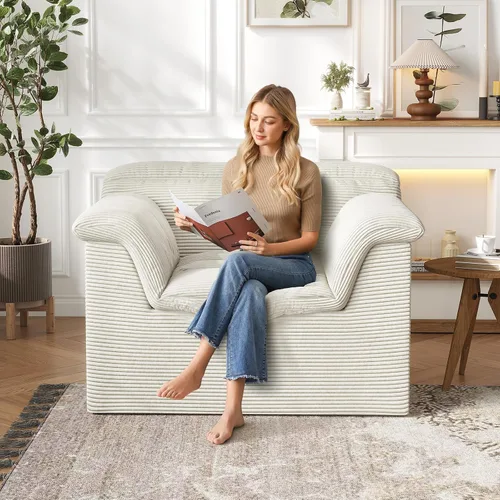 Miniatura 5 de Sofá Seccional Cloud de 51", Sofá Modular Moderno con Asiento Profundo, Cómodo Sofá Individual Comprimido, Sofás Tapizados de Pana para Sala de Beige