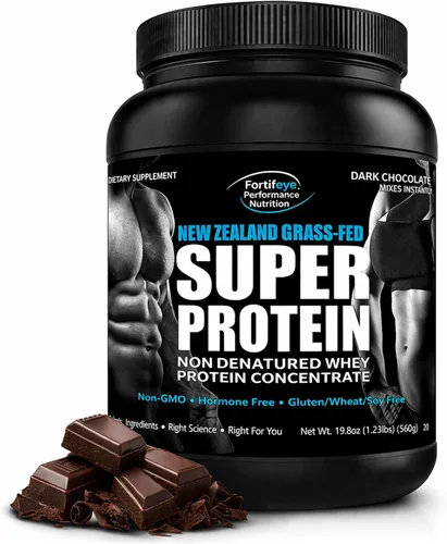 Fortifeye Super New Zealand - Proteína de suero de leche alimentada con pasto sabor a dulce de chocolate amargo, 20 porciones, 1 paquete – Proteína