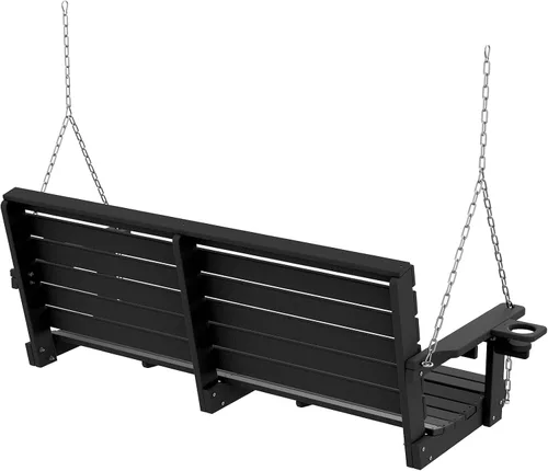 Miniatura 9 de Plawdlik Columpios de porche, silla de patio de 2 asientos con dos portavasos, banco impermeable de polietileno de alta densidad para patio