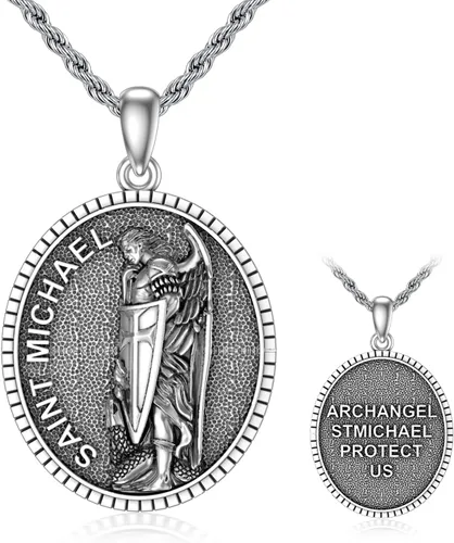 Miniatura 125 de CEKAMA - Collar de plata de ley 925 con dije de amuleto para hombres y mujeres, con cadena de 0.098 in, 22 pulgadas + 2 pulgadas