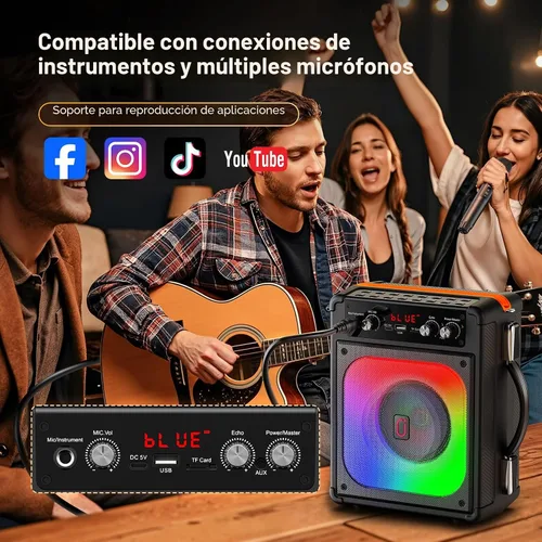 Miniatura 4 de HWWR Máquina de karaoke, altavoz Bluetooth portátil con 2 micrófonos inalámbricos para adultos y niños, máquina de cantar para fiestas y reuniones