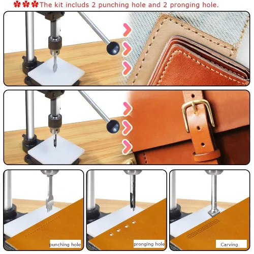 Miniatura 7 de Punzonadora de mano perforadora de cuero para manualidades, color negro