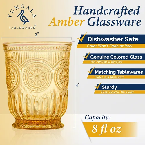 Miniatura 3 de Juego de vasos de beber ámbar Yungala, conjunto de 6 vasos de vidrio ámbar, vasos pequeños de agua de 8 oz, vasos de hobnail aptos