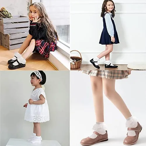 Miniatura 6 de Looching 5 pares de calcetines de encaje con volantes para niñas pequeñas con ojales de algodón blanco con volantes calcetines de princesa