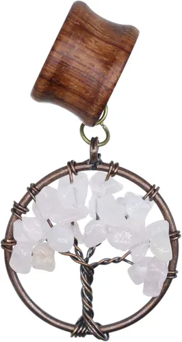 Miniatura 3 de Kit de dilatación de aretes de madera de cuarzo rosa hecho a mano con diseño de árbol de la vida