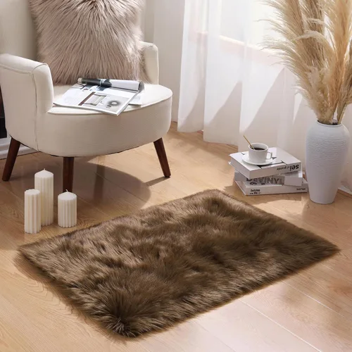 Miniatura 164 de Ashler Home Deco - Tapete de pelo sintético de oveja, mullido, suave, de 2 x 3 pies, lavable a máquina, dormitorio, habitación de los niños, sala