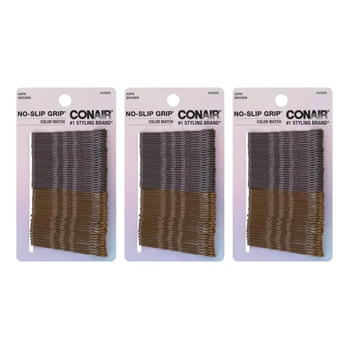 Conair Pinzas para peinar con agarre antideslizante, color marrón claro y oscuro, 50 unidades, 3 paquetes (150 en total), adecuados para todo tipo