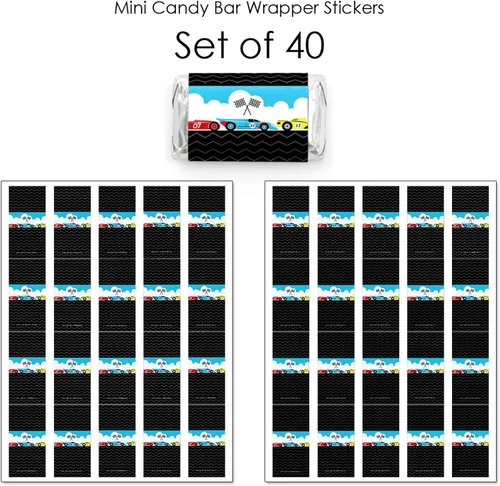 Miniatura 3 de Big Dot of Happiness Let's Go Racing Mini Candy Bar Wrapper Stickers – Fiesta de cumpleaños de coche de carreras o baby shower, pequeños regalos