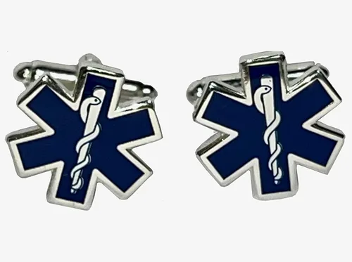 Miniatura 2 de EMT - Gemelos paramédicos de Star of Life azules con caja de regalo de presentación, ambulancia de rescate, Esmalte, ammolita