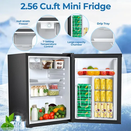 Miniatura 2 de Electactic Refrigerador compacto de 2.56 pies cúbicos con puerta individual reversible, NEGRO