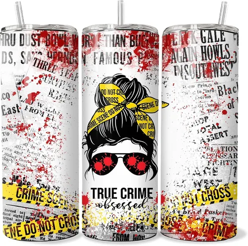 Vaso delgado de 20 onzas con popote de metal y tapa, regalo para mujeres obsesionadas con el crimen verdadero, perfecto para amantes de los