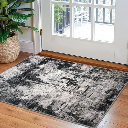 Miniatura 11 de KOZYFLY - Alfombra de pasillo moderna y lavable de diseño abstracto gris y negro, 2 x 6 pies, antideslizante, suave y de pelo corto, ideal