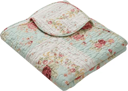 Miniatura 4 de Greenland Home Fashions Antique Rose - Manta acolchada de 100% algodón, diseño floral tradicional, 50 x 60 pulgadas, color azul