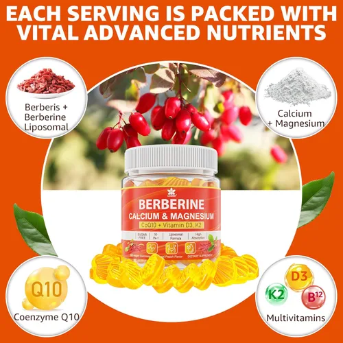 Miniatura 9 de LILICARE Gomitas de suplemento de berberina sin azúcar, absorción extra con berberina liposomal y berberina HCI, calcio, magnesio, activador AMPK